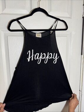 Black 'Happy' Script Women's Tank Top